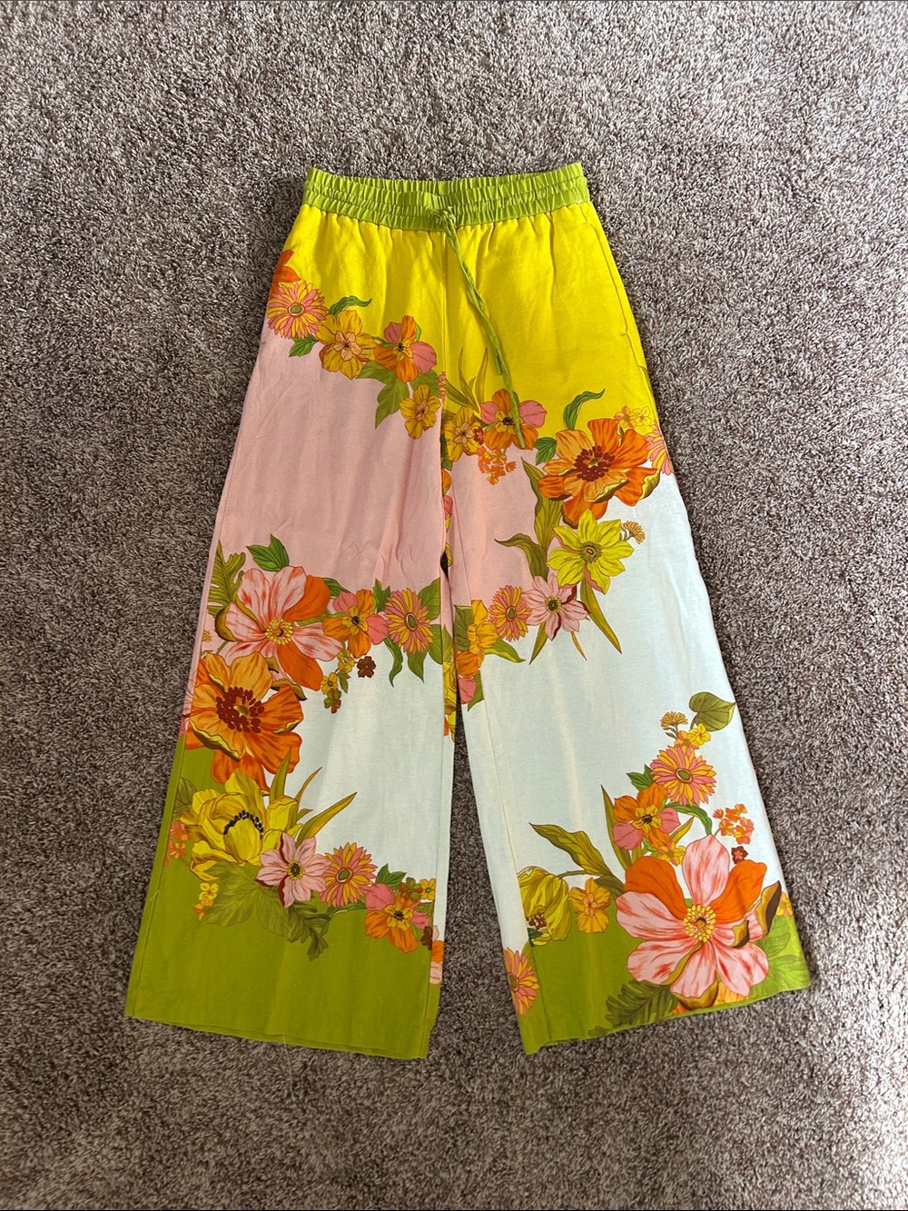 Floral Wide-Leg Linen Blend Pants